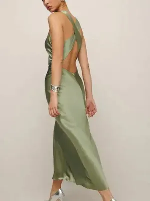 NWOT Reformation Casette Silk Dress Green Size 8 thumbnail 2