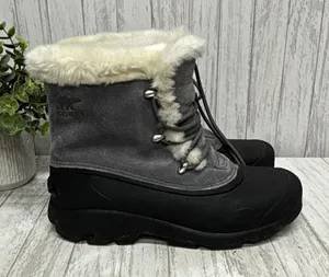 SOREL Womens Size 8 Gray/Black Faux Fur Lined Lace-Up Suede Snow Boots thumbnail 1
