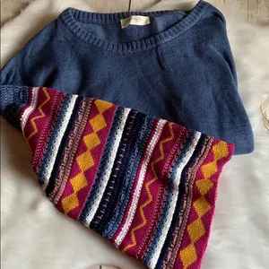Killian BoHo Bohemian Patterned Sleeve Dusty Blue Bell Sleeve Sweater NWT thumbnail 3