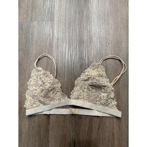 Nollie Womens Floral Lace Triangle Bralette Beige‎ Tan Size L Adjustable Straps thumbnail 2