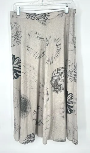 Le Lis Skirt Women‎ Medium Abstract Print Rayon Midi Modern Flowy Grey Black thumbnail 1
