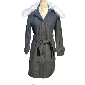 Gabrielle Union NWT Black Wool Blend Belted Coat Removable Faux Fur‎ Collar XS thumbnail 4