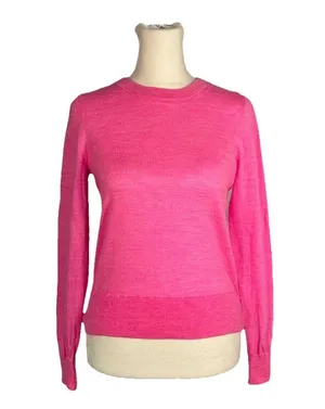 J. Crew Women's Hot Pink Merino Wool Crewneck Thin Knit Long Sleeve Size XS thumbnail 1