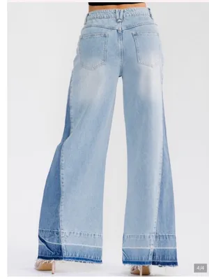 NWT Sans Souci Two-Tone Light Blue Wide-Leg Jeans Sz M thumbnail 5