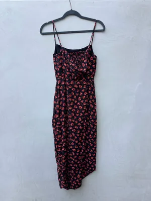 Anthropologie Coral Floral Draped Back- Slip Midi Dress Asymmetrical side thumbnail 4
