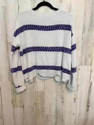 Blush & Bloom Women’s M Ivory Chunky Knit Purple Stripe Oversized Cozy Sweater thumbnail 6