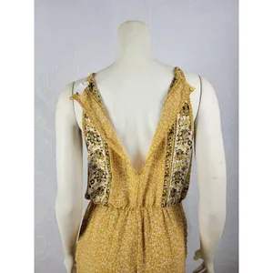 Sienna Sky Womens Jumpsuit Size M Mustard Floral Print Halter Back Keyhole Boho thumbnail 5