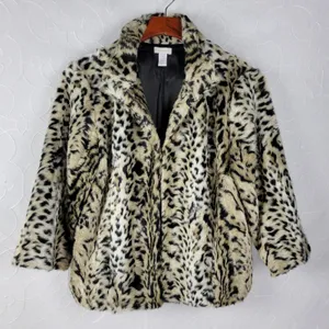 Chico's Womens Jacket Size 1 Cream Black Luxe Cheetah Print Aminal Faux Fur Coat thumbnail 11