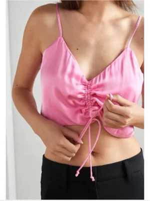 aerie Pink Satin Drawstring Cami thumbnail 1