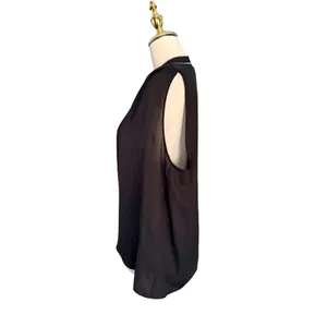 ZARA Black Sleeveless V-Neck Blouse with‎ Silver Chain Trim Ties XL thumbnail 7