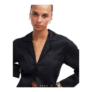 Madewell -534 Resort Long-Sleeve Shirt Black 100%‎ Ramie Size Medium thumbnail 3