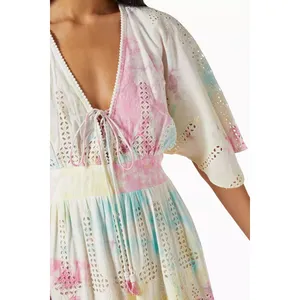 Hemant & Nandita Amara Maxi Dress Multicolor Cotton Boho Embroidered size XS thumbnail 2