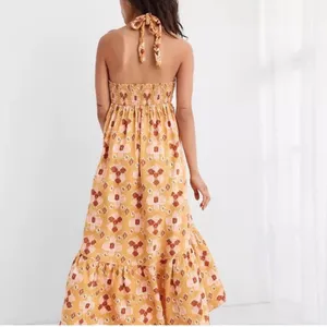 Aerie Orange Tribal Boho Braided Halter Neck Maxi Linen Blend Sun Dress NWOT thumbnail 2