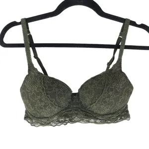 PINK Victorias Secret Lace Bralette Wire Free Olive Green M (A-C) thumbnail 1