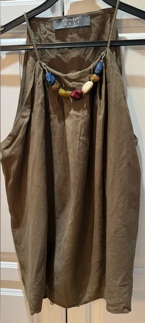Primark sleeveless Khaki linen blend top 6 thumbnail 1