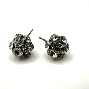 Rhinestone disco ball post earrings Silver thumbnail 3