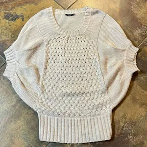 Vertigo Cream Short Sleeve Batwing Dolman Oversized Sweater Extra Small thumbnail 3