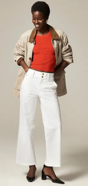 NWT!! J. CREW Slim Wide Leg Jeans Stacked Buttons Solid White Preppy Size 27 thumbnail 1