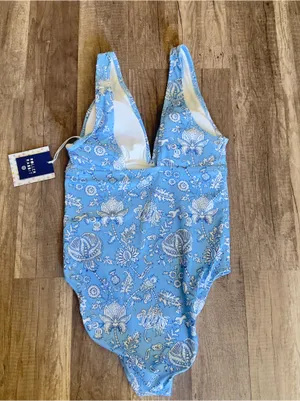 Roller Rabbit Women's Light Blue Floral One-Piece with Deep V thumbnail 6