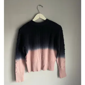 naadam navy blue pink ombre sweater Merino Wool Cashmere blend S Cableknit thumbnail 3