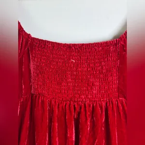 Modcloth Women’s Red Velvet Mini Dress Smocked Puff Sleeve Coquette NWT L thumbnail 9
