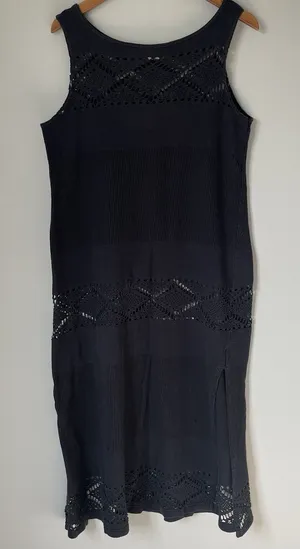 J. Valdi Vintage Boho Crochet Knit Maxi Dress Black Made in USA Size Large thumbnail 1
