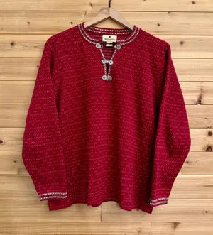 Vintage Woolrich Large Red Fair Isle Nordic Metal 1/4 Clasp Henley Sweater thumbnail 1