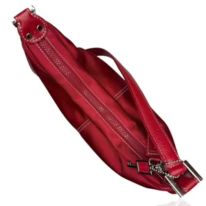 NWOT Fossil Shoulder Bag Red Nylon Multi Pocket‎ Key Charm Leather Strap thumbnail 5
