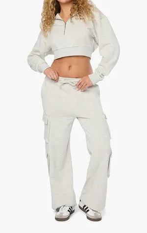 NWT WeWoreWhat Light Gray Zip-Up crop hoodie and Joggers Set XS thumbnail 2