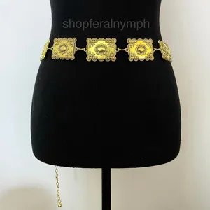 Gold Y2K Textured Rectangular Boho Chain Belt, Fits 23.5-43.5 Inches, X7GA1252 thumbnail 4