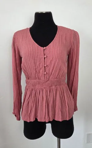 Downeast Pink Peplum Blouse Top Lolita Coquette Romantic Feminine Poetcore XS thumbnail 1