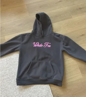 White Fox Boutique Hoodie Dark Grey with Pink letters thumbnail 1