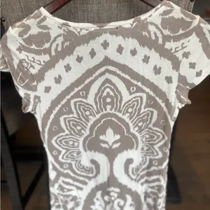 INC International Concepts Women's Taupe and White Short Sleeve Top thumbnail 4