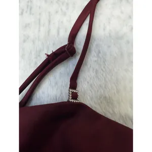 Wild Fable‎ Burgundy Satin Babydoll Camisole Top Rhinestone Straps Small NWT thumbnail 2