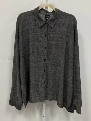 Eileen Fisher Italian Fabric Linen Blend Button Down Shirt Grey Lg Lagenlook thumbnail 1