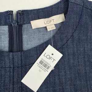 LOFT NWT Womens Blue Cotton Denim Sleeveless Shift Dress Button Pockets Size 10 thumbnail 5