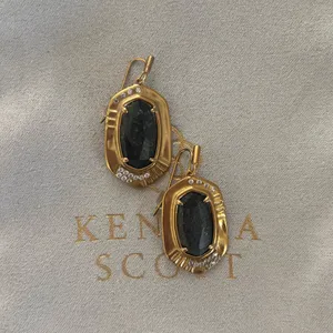 NWOT Kendra Scott Anna Vintage Gold Drop Earring In Black Pyrite thumbnail 4