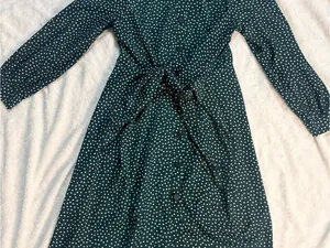 Lumie Dark Green Polka Dot Midi Dress with Tie Waist thumbnail 13