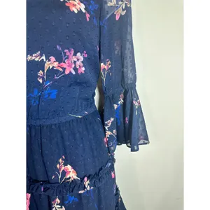 Eliza J Navy Floral Clip Dot Tiered Ruffle Fit &‎ Flare Dress Bell Sleeve Size 2 thumbnail 5