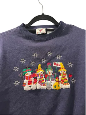 Vintage 90s NutCracker Snowman Embroidered Crewneck Sweatshirt Navy Blue Medium thumbnail 4
