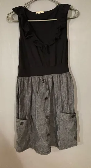 Be Bop Black And Gray Faux Button Ruffle Dress Size Medium thumbnail 1