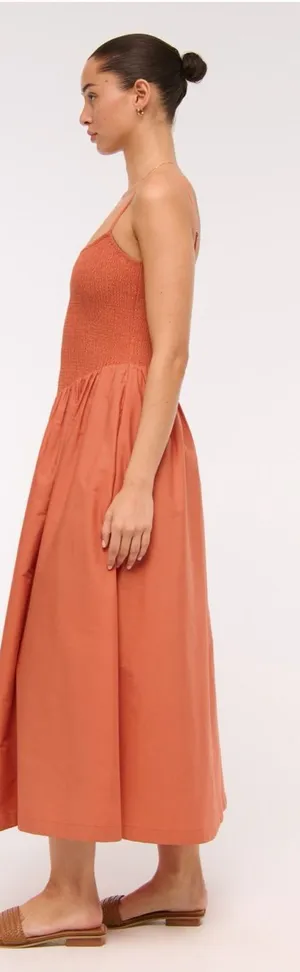 Abercrombie & Fitch Sydney Smocked Midi Dress Medium Orange Pockets thumbnail 1