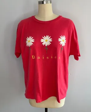 Her Way Vintage 1990’s Daisies Tee Shirt- Pink- Size Large thumbnail 1