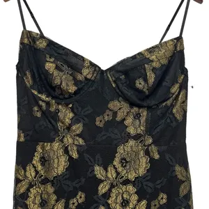 For Love & Lemons Bumble Bustier Mini Dress Black Gold Lace Slip Straps Size M thumbnail 6