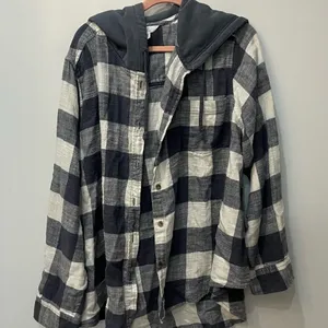 Oversized flannel hoodie from Time and Tru gray white size 3X thumbnail 2