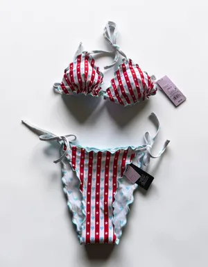 Wild Fable Reversible Bikini Set XS Stars‎ Stripes Hearts Ruffle Americana NWT thumbnail 1