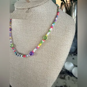 Smiley Face BFF Beaded Necklace Pink thumbnail 4
