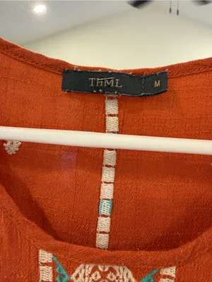 THML Anthropologie rust-orange sleeveless blouse geometric embroidery size M thumbnail 3
