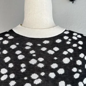 & Other Stories Crew Neck Black Cream Polka Dot Sweater Size S Cotton Modal Silk thumbnail 2