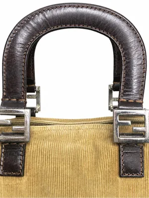 FEND Corduroy Mini Bag with Dark Brown Leather Wrapped Handles & Silver Hardware thumbnail 7